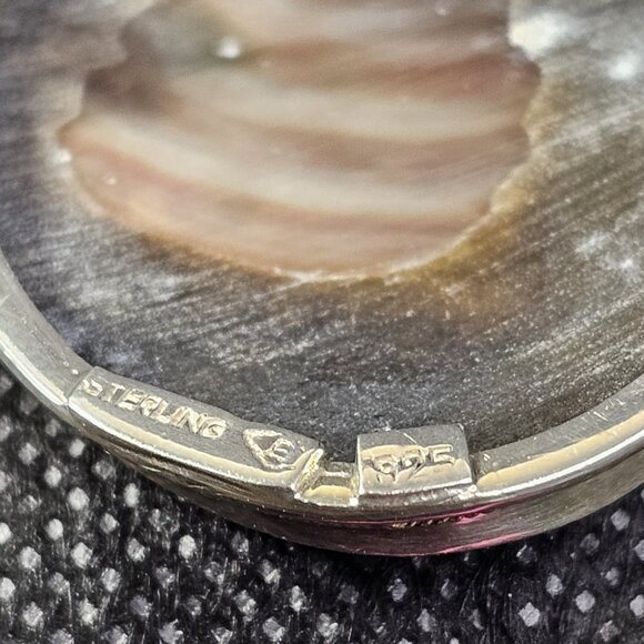 Antique Eaton & Co 925 Sterling Silver Mother Of Pearl Cameo Broach Hallmark - Picture 5 of 16